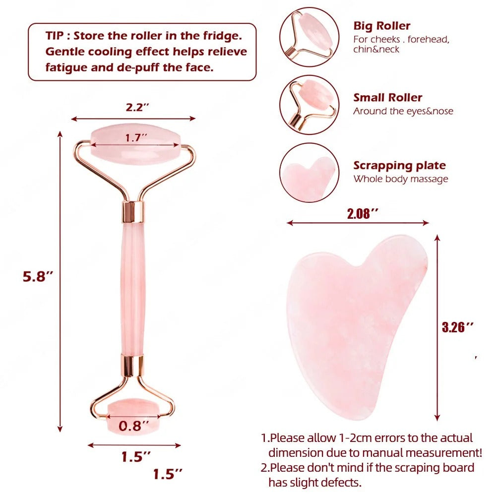 Rose Quartz Powder Crystal Jade Roller Massage