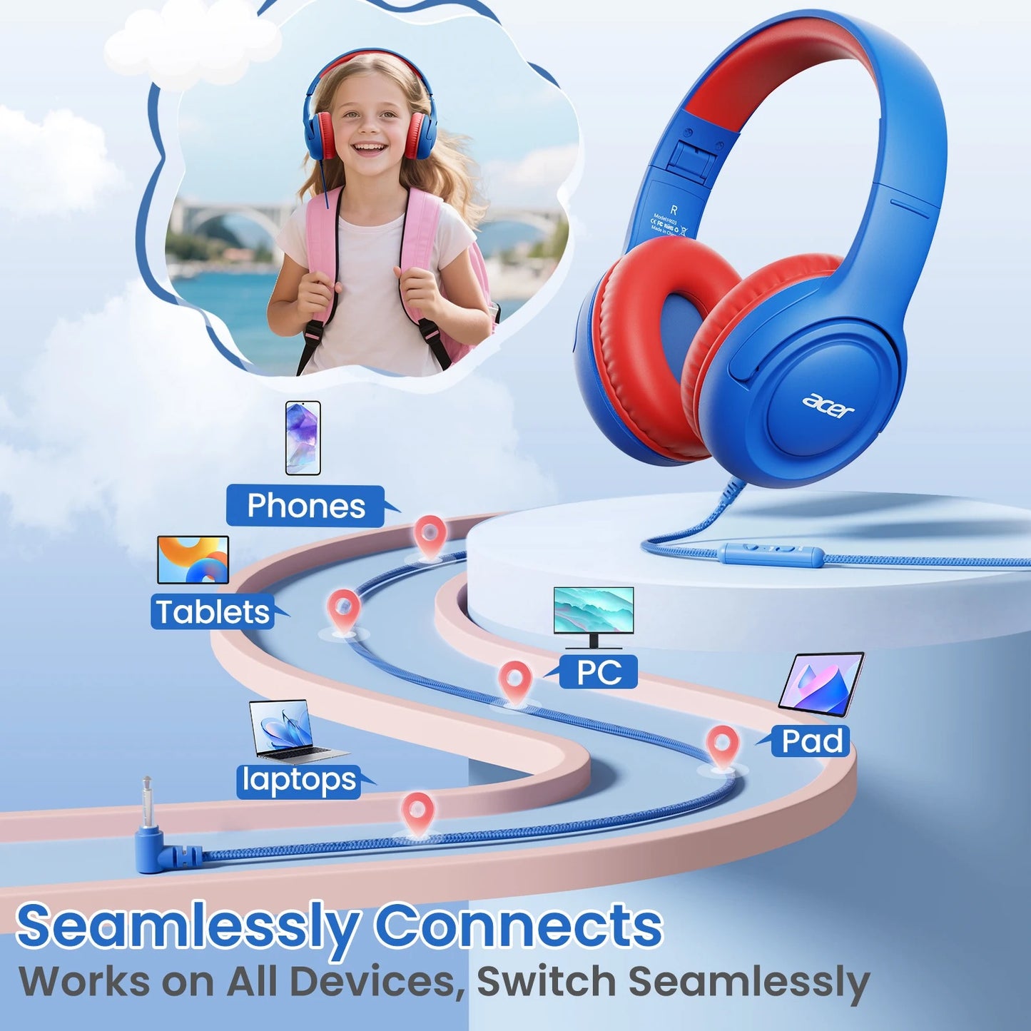 Acer Kids Headphones Wired for School