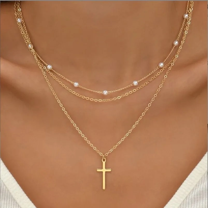 FTCY 3pcs Women's Pearl Necklace Set 14K Gold