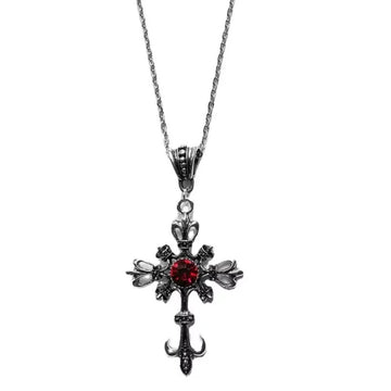 Vintage Ruby Cross Necklace Gothic Dark Fashion Pendant Necklace
