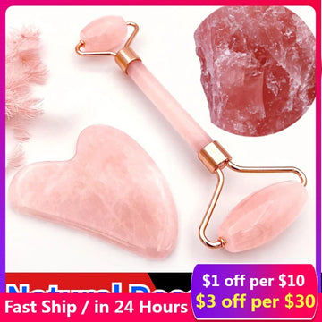 Rose Quartz Powder Crystal Jade Roller Massage