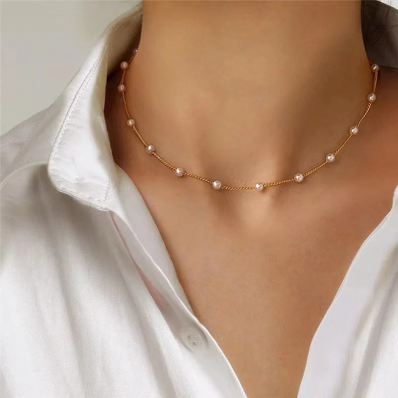 FTCY 3pcs Women's Pearl Necklace Set 14K Gold