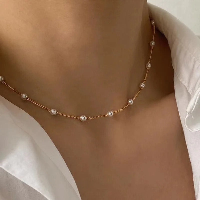 FTCY 3pcs Women's Pearl Necklace Set 14K Gold