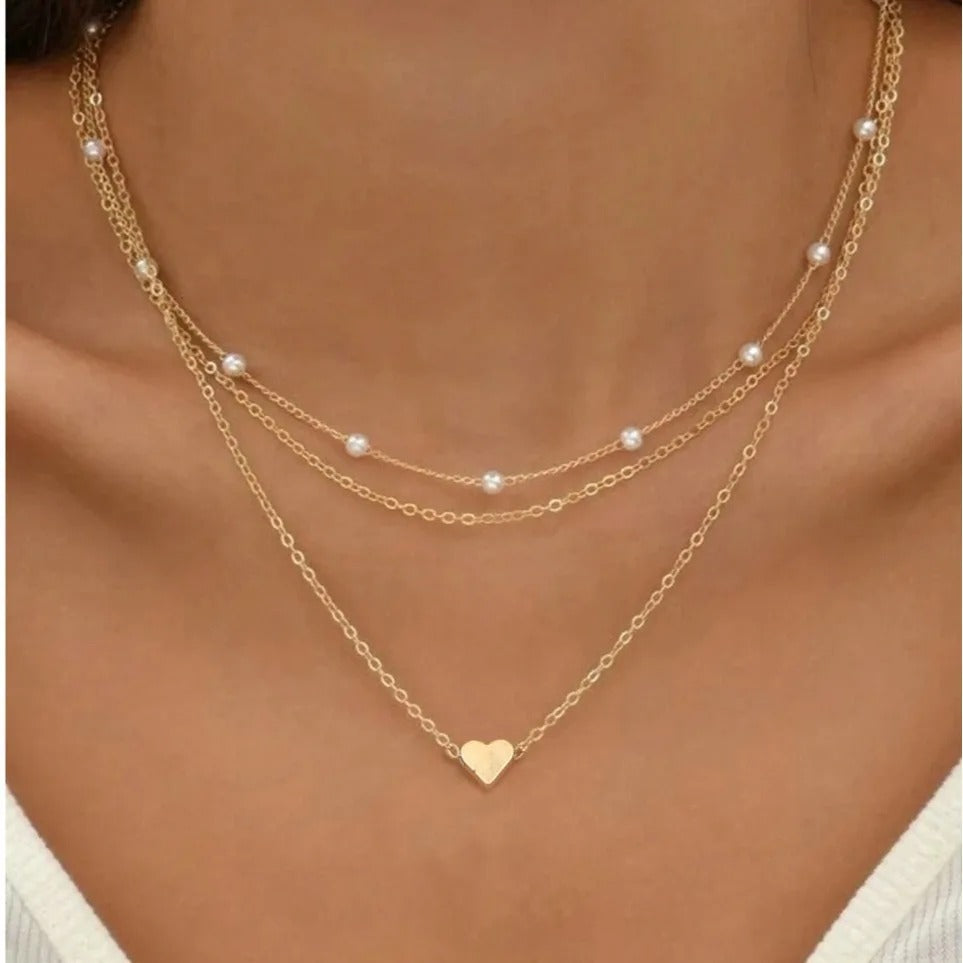 FTCY 3pcs Women's Pearl Necklace Set 14K Gold